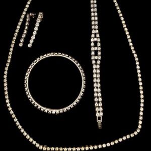 Vintage Rhinestone set 50s earrings bracelet retro mad men